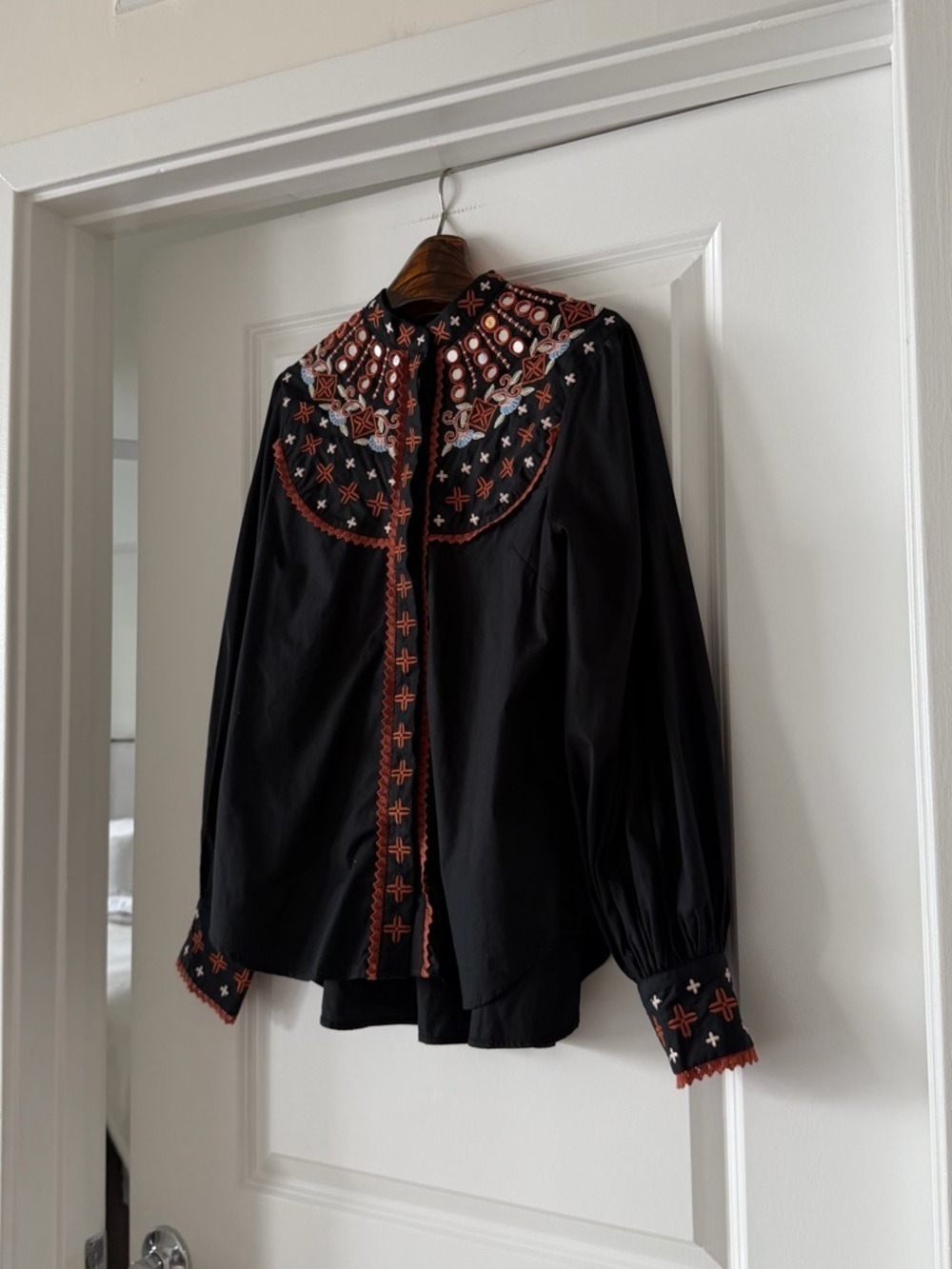 Farm Rio Black Embroidered Buttoned Long Sleeve Shirt - Picture 4 of 10